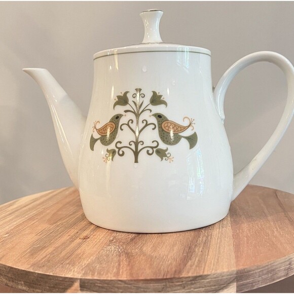 Noritake Hermitage 6226 Teapot Green Birds Vtg Japan - Picture 3 of 10